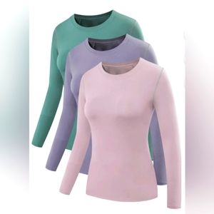 Neleus women's 3 pack dry fit athletic compression long sleeve shirt pink purple